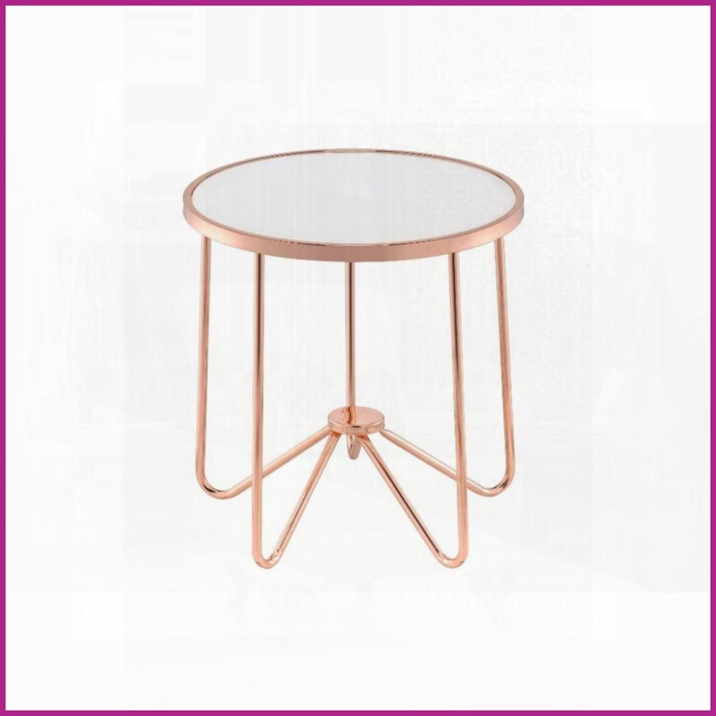 Round Rose Gold Coffee Table with Frosted Glass Top – Compact Living Room Side Table, Easy Assembly
