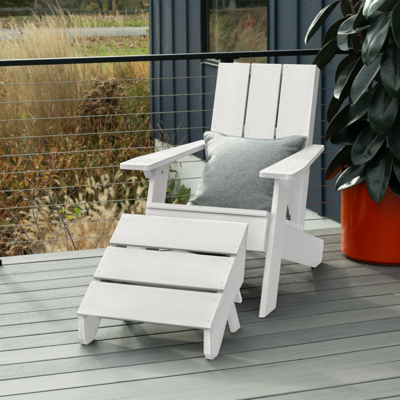 Byrnes Outdoor Adirondack Chair With Ottoman, White