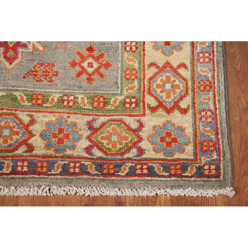 Tapis gris fait à la main Kazak 3 x 4