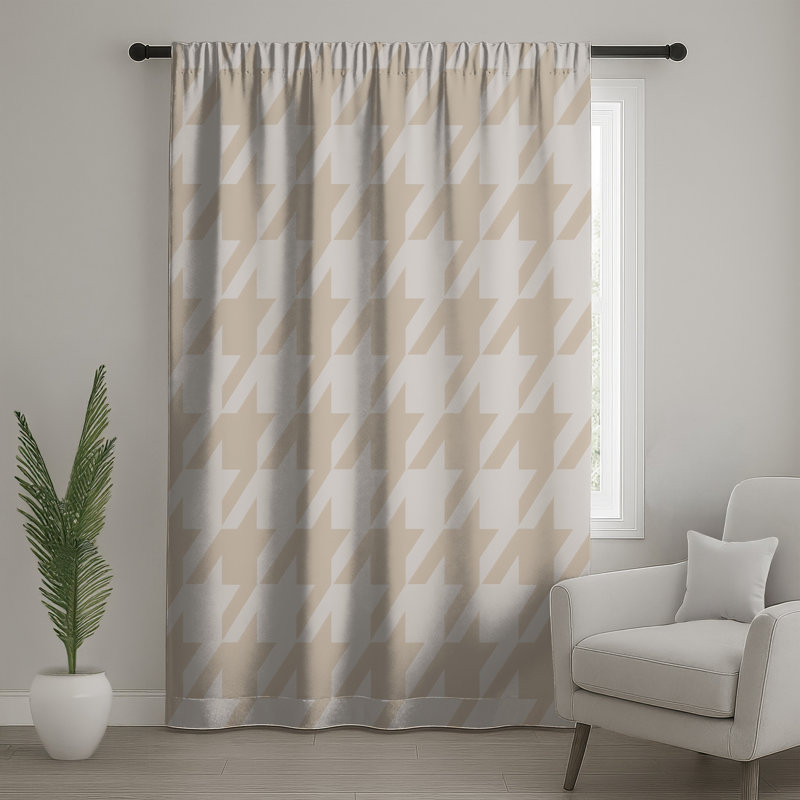 Rideaux de fenêtre beige à motif pied-de-poule, voilages et voilages bloquants - 1 panneau, 50" x 80" - 1 Panel, Sheer