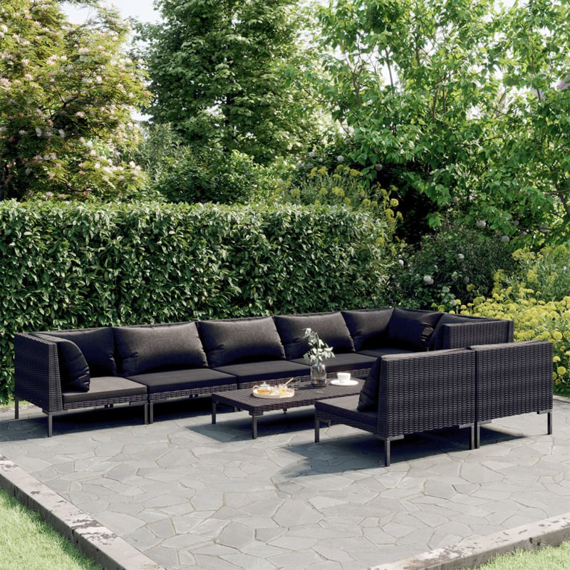 Ivy Bronx 9 Piece Garden Lounge Set With Cushions Poly Rattan Dark Grey