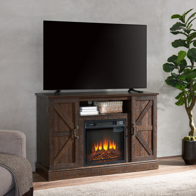 Farmhouse Classic Media TV Stand Entertainment Console For TV Up To 50" With 18" Electric Fireplace Insert With Open And Closed Storage Space, 47"W*15.5"D*30.75"H