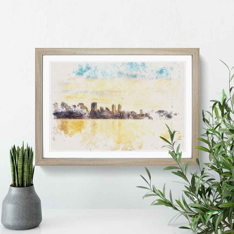Reflection of the Seattle Skyline - Picture Frame Painting Print, 33cm H x 45cm W x 2cm D, Oak Framed