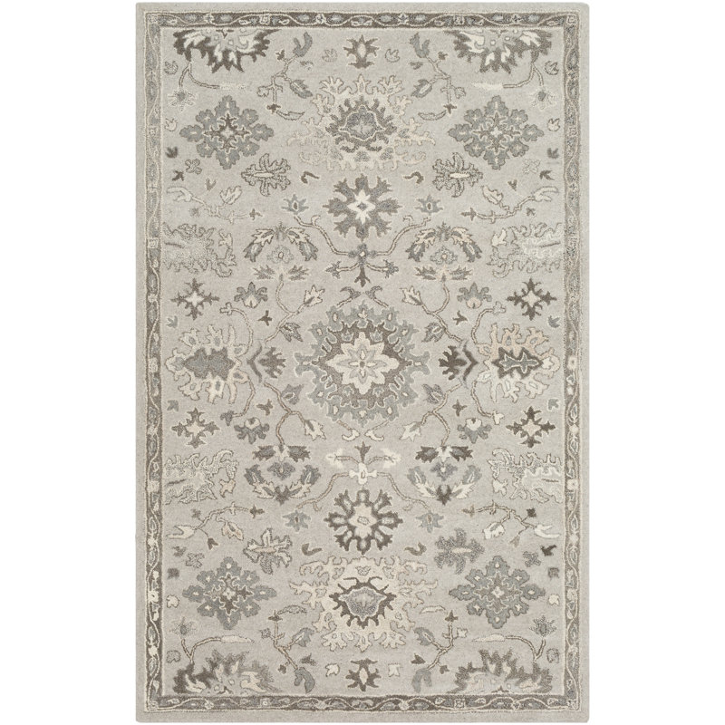 Tapis beige / gris en laine touffeté à la main Minonk, Rectangle 7 pi 6 po x 9 pi 6 po