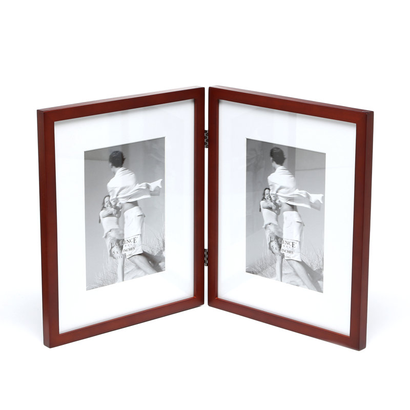 Ensemble de cadres photo double à charnière Contemporary, Noyer brun mat