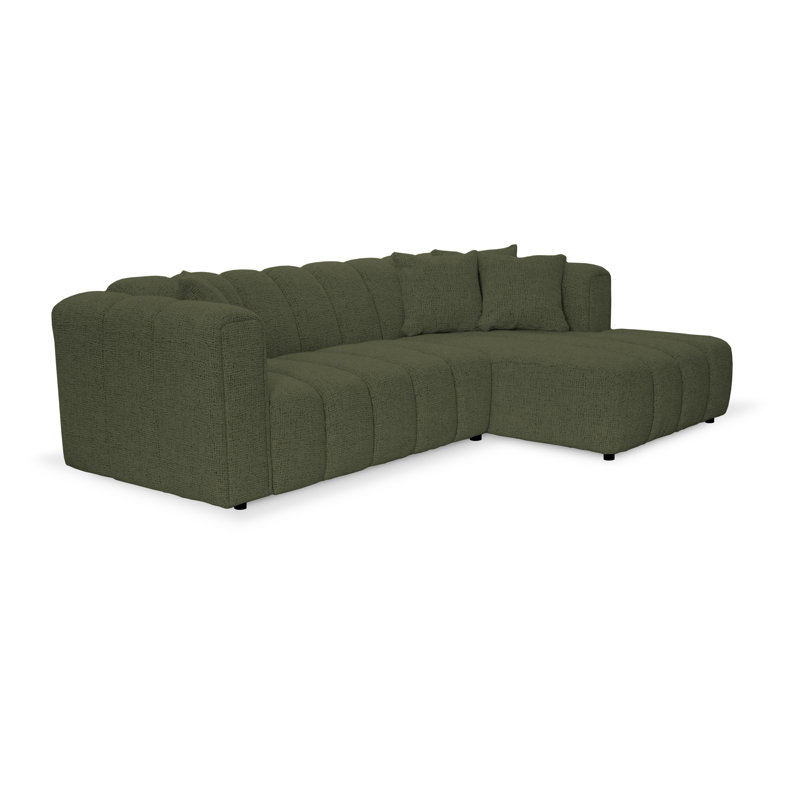 3 Seater Corner Sofa, Polyester - Green, Right Hand Facing