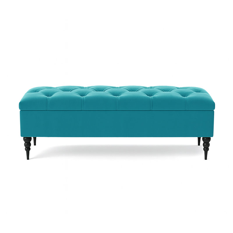 Safar Wide Tufted Rectangle Ottoman Storage Bench – Upholstery Plush Velvet Shoe Bench with Black Turned Wooden Legs