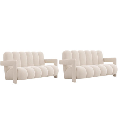 Velvet Fabric Double Sofa Bench Set Of 2 Polyester Blend Upholstered Bench