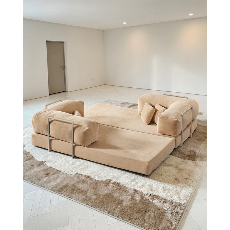 Canapé modulaire en L beige avec assise basse, Beige