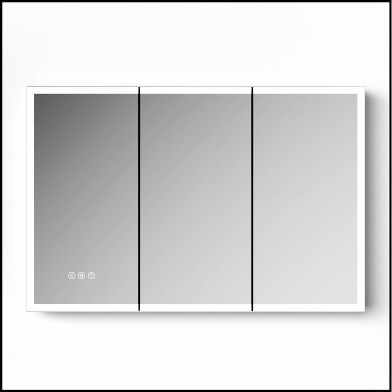 Armoire de salle de bain avec miroir à DEL et anti-buée, 3 températures de couleur, encastrée ou murale, tablettes réglables
