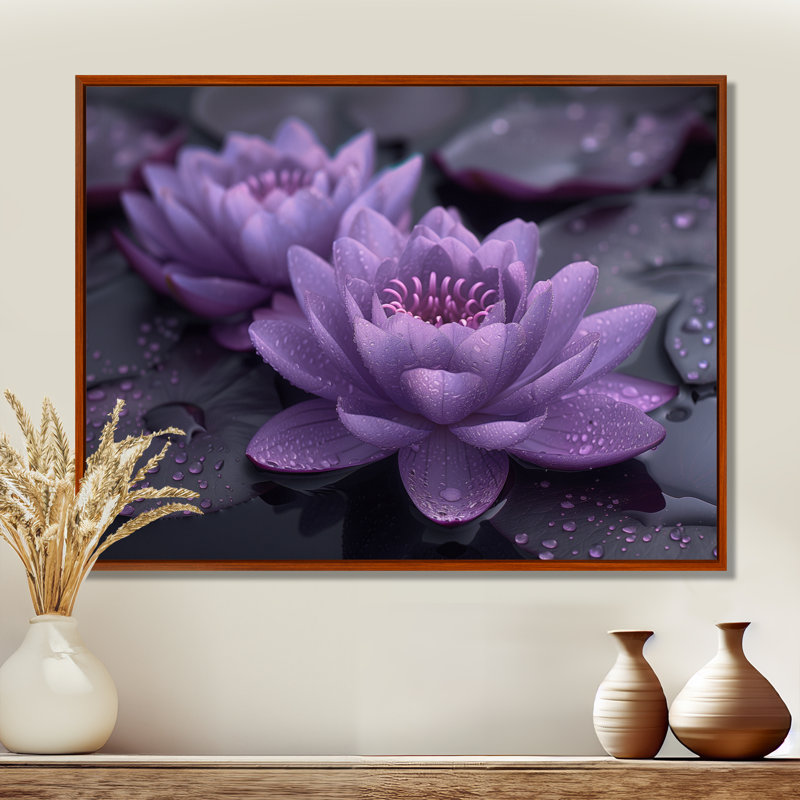 Saltzman - Lotus, art mural, H 30 po x l 40 po, Cadre flottant brun