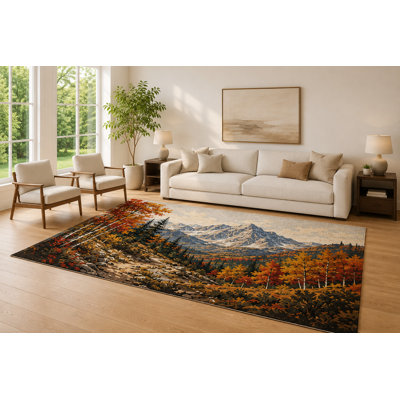 "Ultra Light Weight" Large 6'7" x 9'10"  Rust Orange and Blue Autumn Peaks Area Rug for Living Room, Soft Low Pile Carpet with Non-Slip Silicone Backing, Decor for Bedroom and Home Office