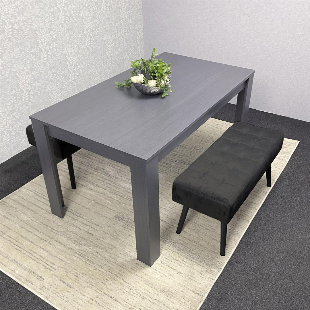 B&Q - Dark Grey Arrow Design Dining Table Set With 2 Black Velvet Benches - Image 3