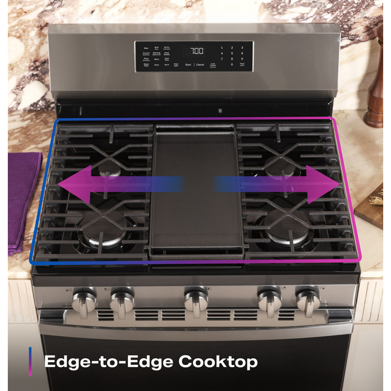 GE Profile 30” Smart Free-Standing Gas Convection Range with No Preheat Air Fry and EasyWas Oven Tray
