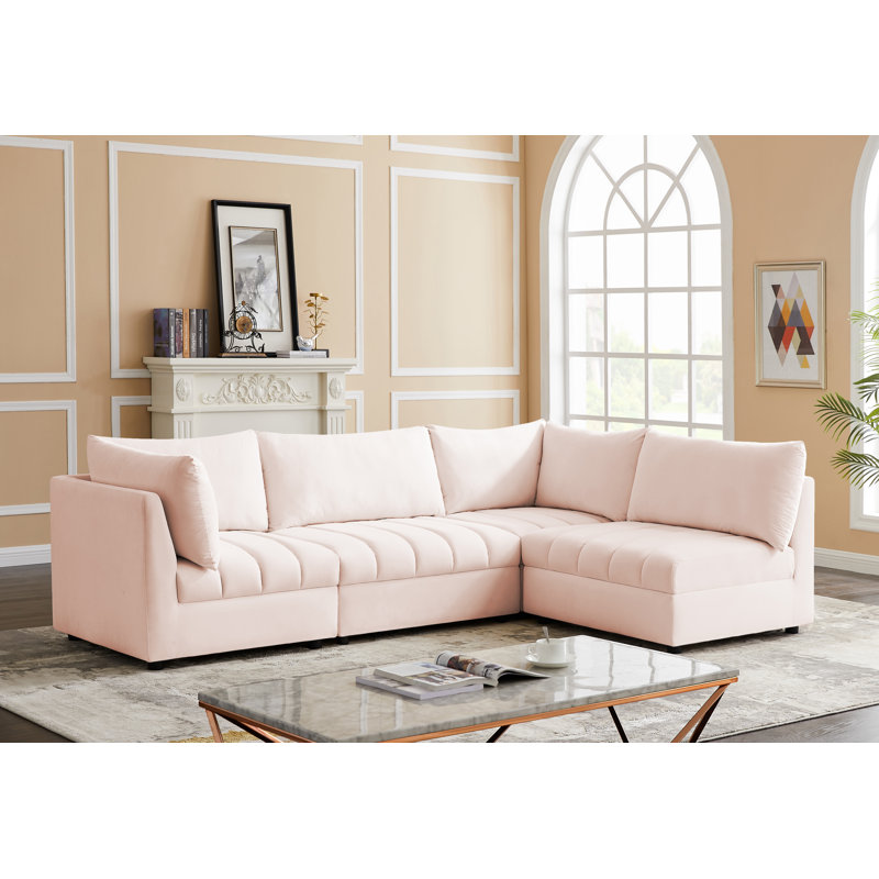 Ensoll Velvet Sectional Reversible, Pink Velvet