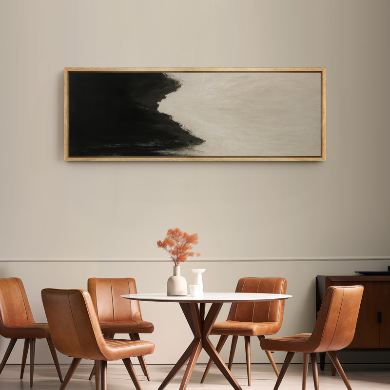 Large Framed Canvas Print Wall Art - Neutral Abstract Print for Minimalist Modern Wall Decor, 20" H x 60" W, Natural