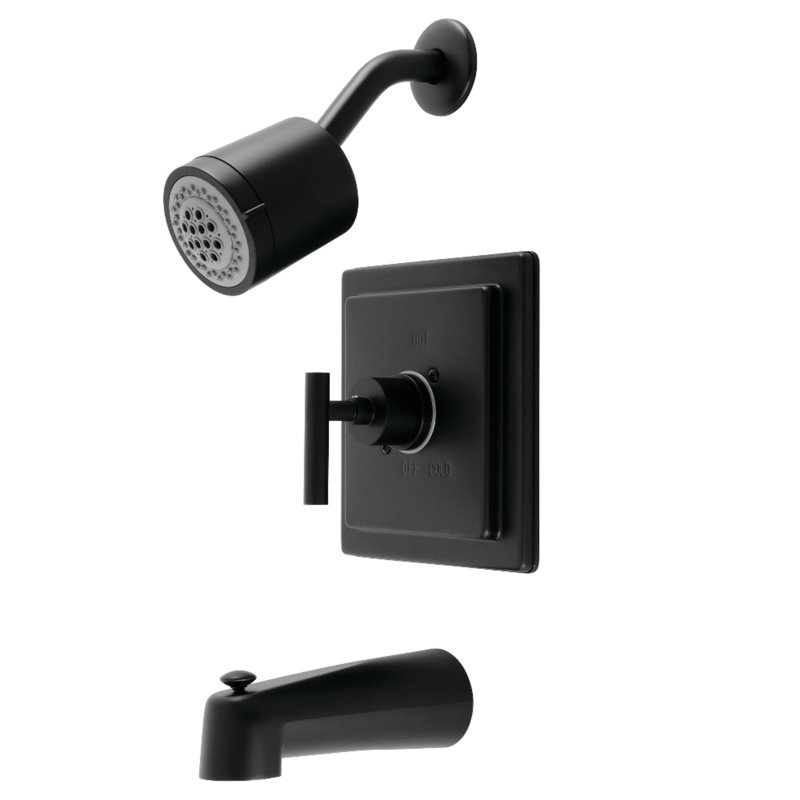 Manhattan Volume Control Tub and Shower Faucet with Single Lever Handle, Matte Black