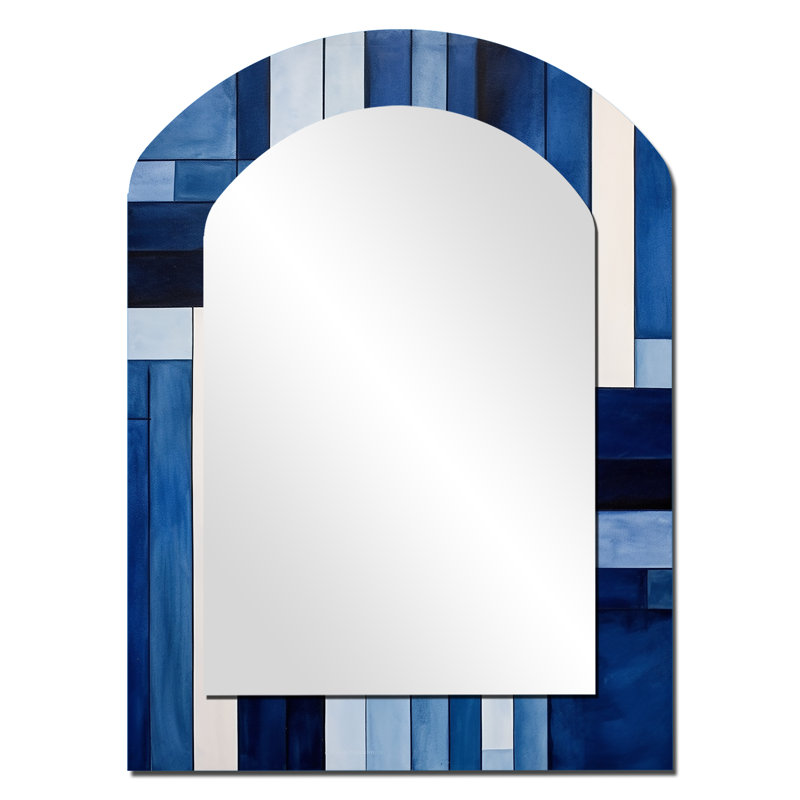 Miroir mural arqué bleu saphir symétrique bleu et blanc, 34 po x 25 po