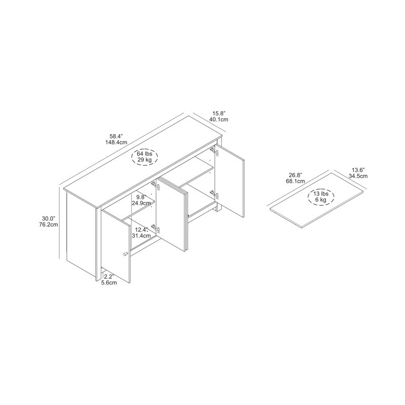 Ensemble de 2 commodes de rangement Arrastia, Perle chêne blanc