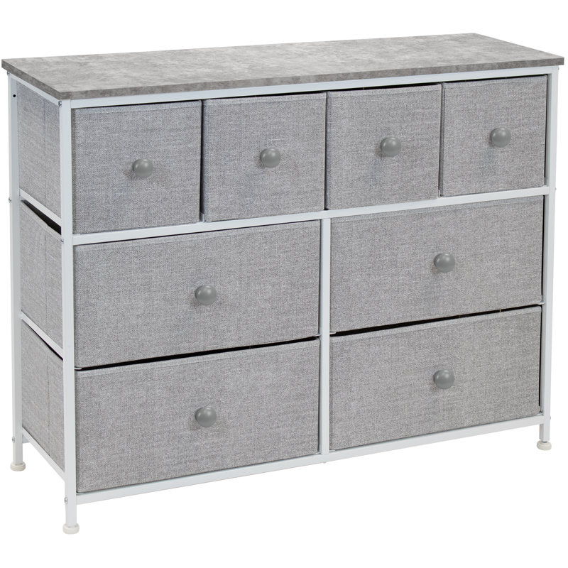 Commode 8 tiroirs avec poignée Sorbus, Blanc / gris