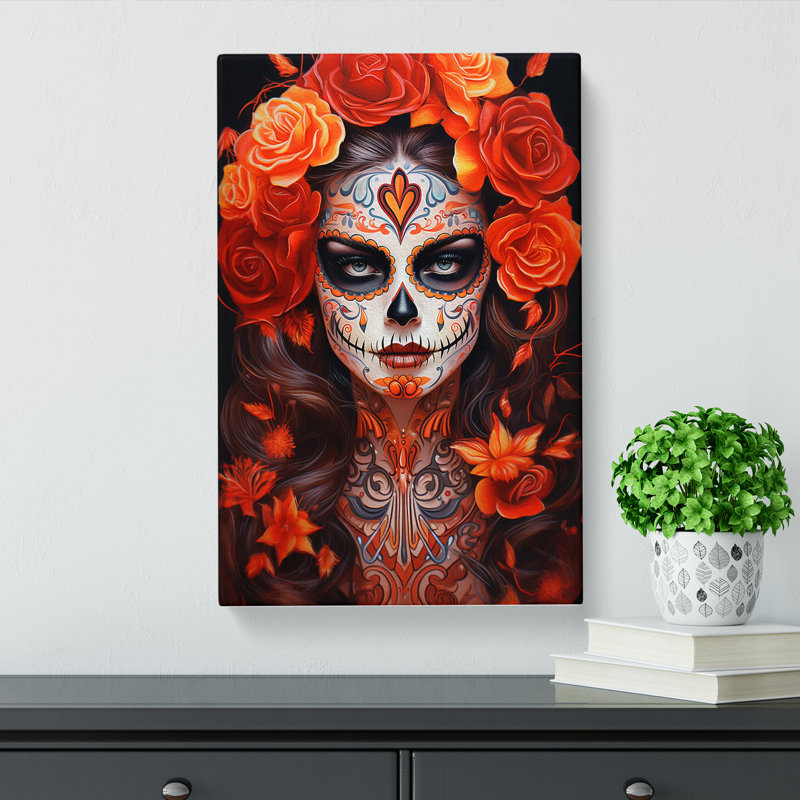 Sugar Skull Art Deco Art No.2 - Wrapped Canvas, 60cm H x 40cm W x 3cm D