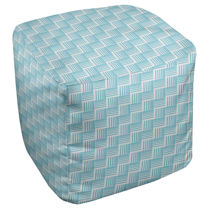 Repose-pieds cubique à rayures classic basketweave, Bleu sarcelle/Gris