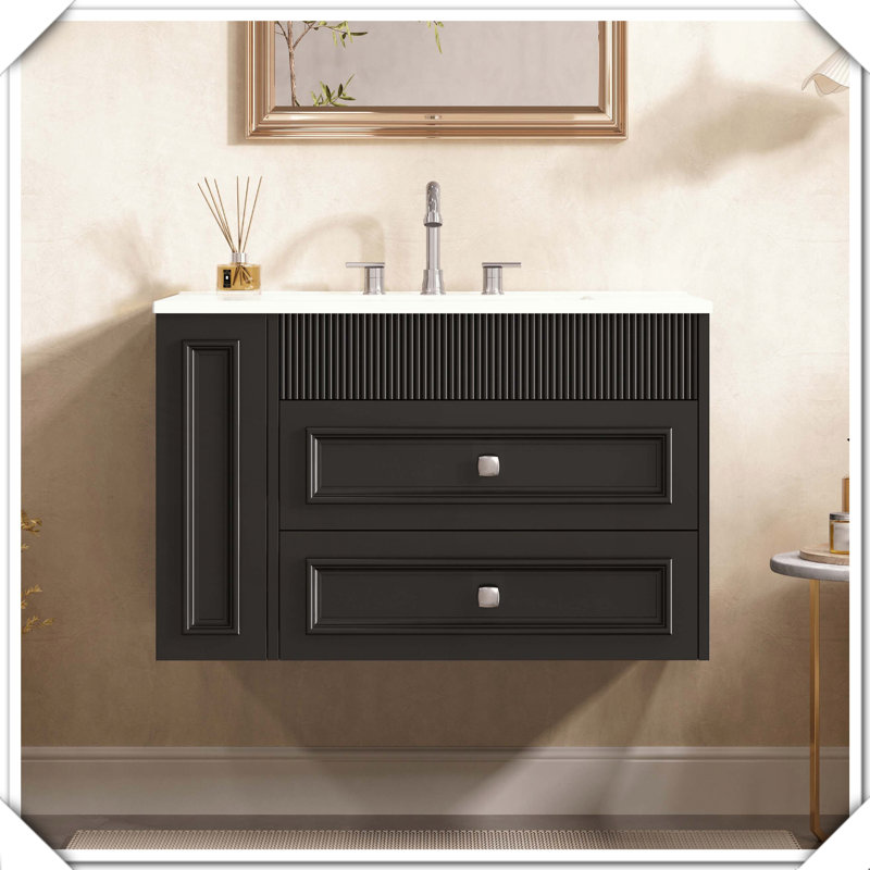 Meuble-lavabo mural moderne avec tiroirs en céramique, Noir