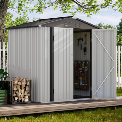 6 ft. W x 4 ft. D Metal Vertical Storage Shed, White&Black -  Lausaint Home, TSS002-N01-S