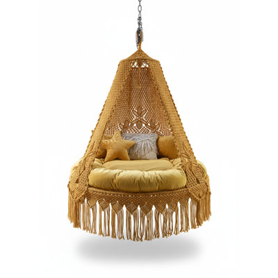 Grey Yellow Star Bed Swing With Cushion For Indoor Outdoor Relaxation
