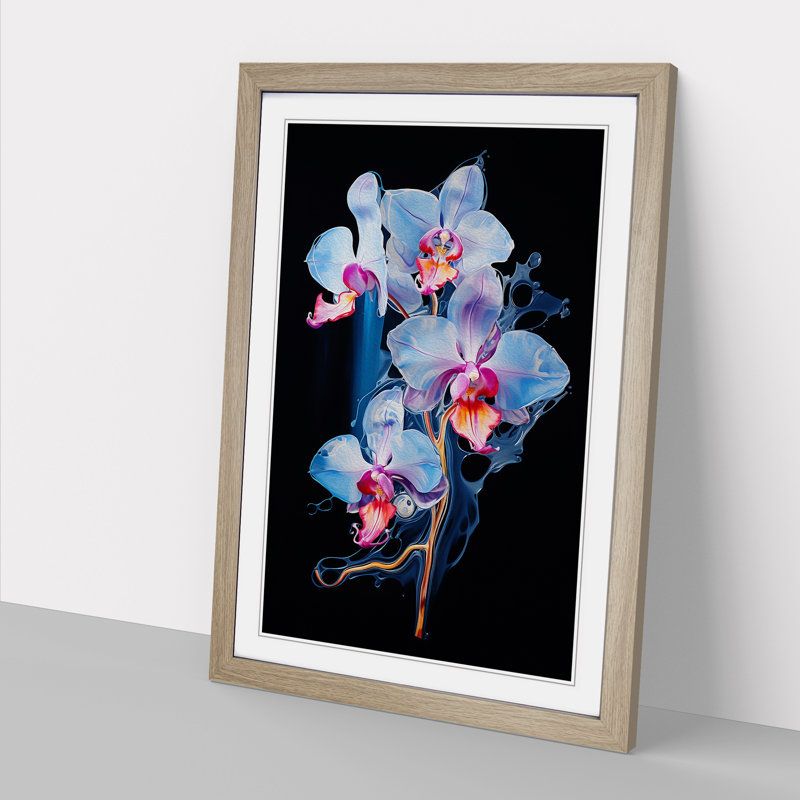 Orchid Flower Gestural No.3 - Single Picture Frame Print on Wood, 34cm H x 25cm W x 2cm D, Oak