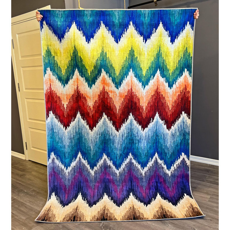 Zigzag-Themed Multi-Colored Design Woven Base Rug, Rectangle 3'9.81" x 6'6.74"