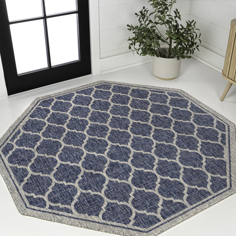 Tapis d'intérieur / extérieur bleu marine / gris Hague Moroccan Trellis, Octogone 7 pi 9 po