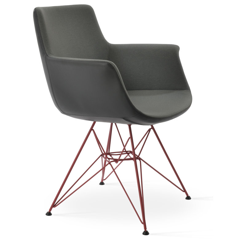 Bottega Wool Solid Back Arm Chair, Gold, Light Gray 