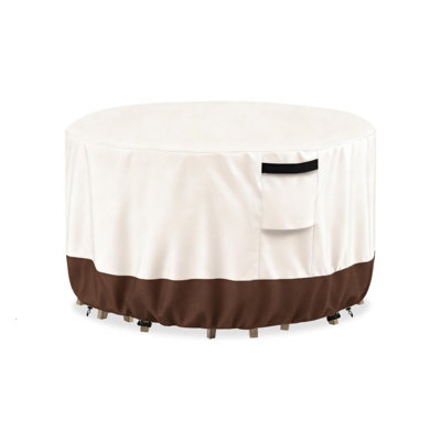 Housse de table d'extérieur imperméable pour meubles de patio, housses de chaises de table ronde - diamètre 110 po x H 27 po, beige et brun