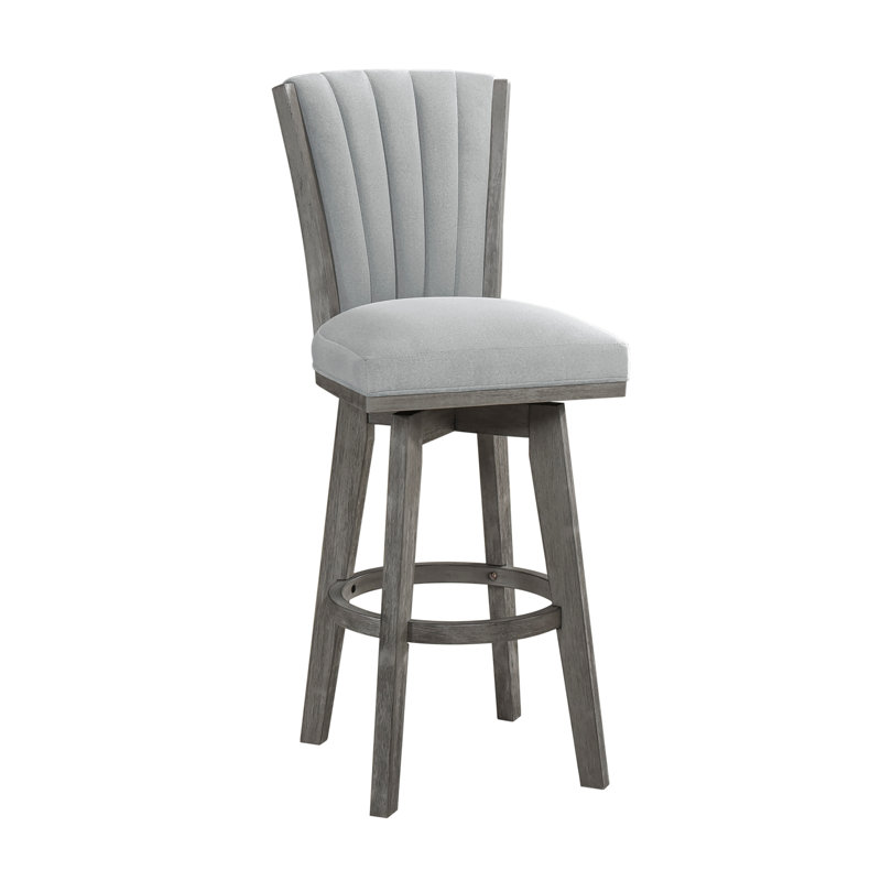 Ensemble de 2 chaises à hauteur grise avec siège pivotant et tissu capitonné revêtu de bois massif de style gris