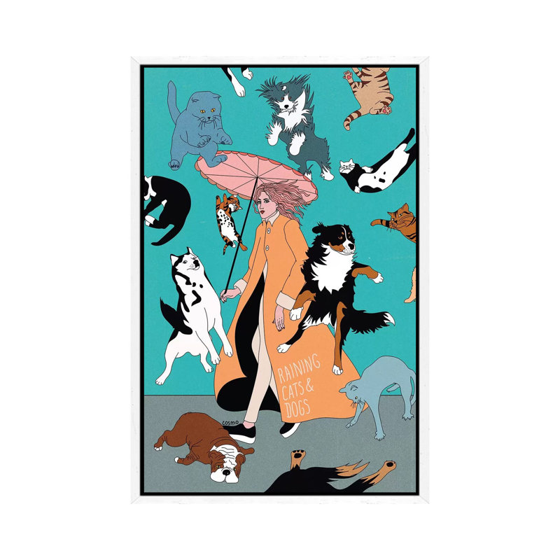 Cats And Dogs by Cosmo - Print on Canvas, 66.04cm H x 20.32cm W x 3.81cm D, White Framed Canvas