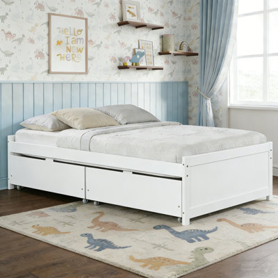 Twin Size Solid Wood Standard Kids Bed With 2 Drawers