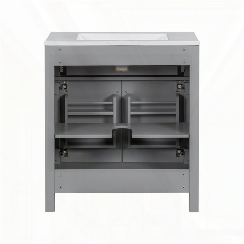 30" Bathroom Vanity with Ceramic Sink, Gray