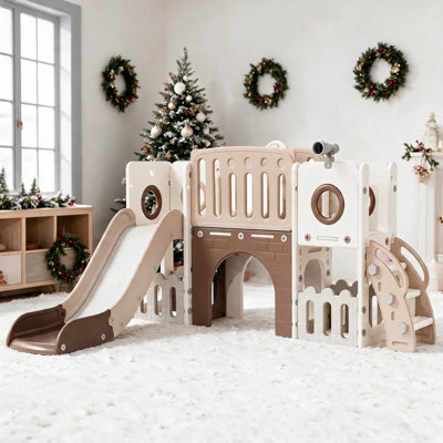  Grande glissade pour tout-petits 9 en 1, ensemble de jeu pour enfants avec longue pente, ensemble d'escalade pour bébé avec panier de basketball, télescope, tunnel, espace de rangement, marches fermées, aire de jeux intérieure et extérieure