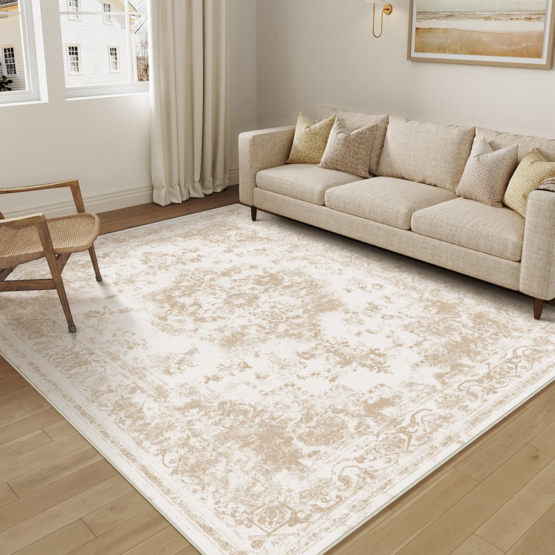 Tapis beige élégant et moderne tissé à la machine, Rectangulaire 8 pi x 10 pi