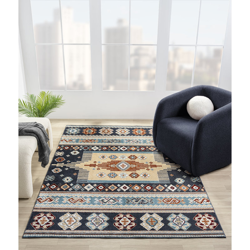 Tapis bleu marine Afsana Denali, Tapis de couloir 2 pi 7 po x 7 pi 2 po