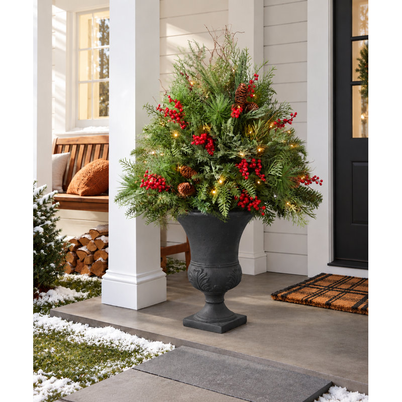 Traditional Indoor/Outdoor Christmas Season Fiberstone Urn Planter - Aged Black Bronze, Copper