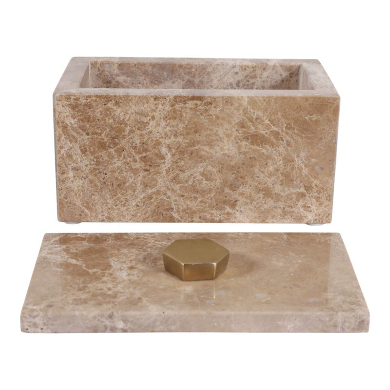 Contemporary Marble Rectangular Keepsake Decorative Box with Lid for Home Decor - Modern Elegant Storage Organizer for Office Shelf - 7"