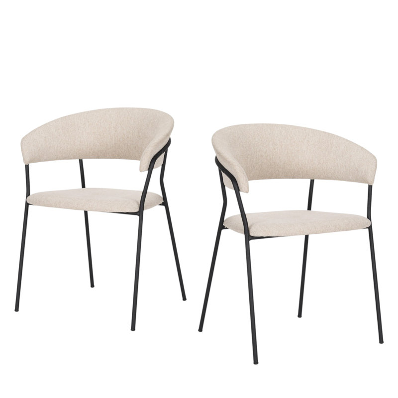 Ensemble de deux fauteuils de salle à manger à dossier ouvert en tissu beige et noir