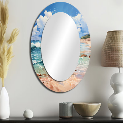 Relaxing Beach Breezes II - Miroir mural ovale bleu sarcelle