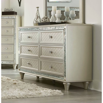 Commode de luxe à finition champagne de 6 tiroirs 1 pièce Glamour Crystal Diamond