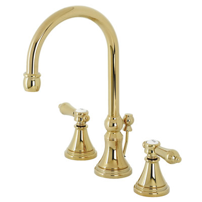Kingston Brass Heirloom Two-Handle 3-Hole Deck Mount Widespread Bathroom Faucet with Brass Pop-Up Drain
