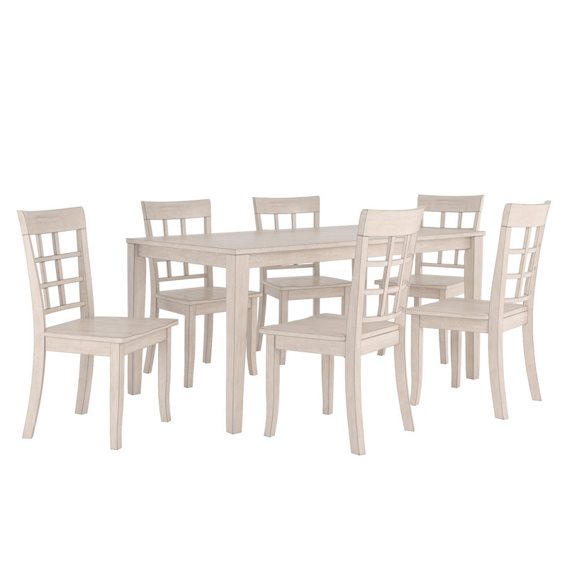 Ensemble de salle à manger à 4 pieds en bois massif Alexa-Mae, Blanc antique