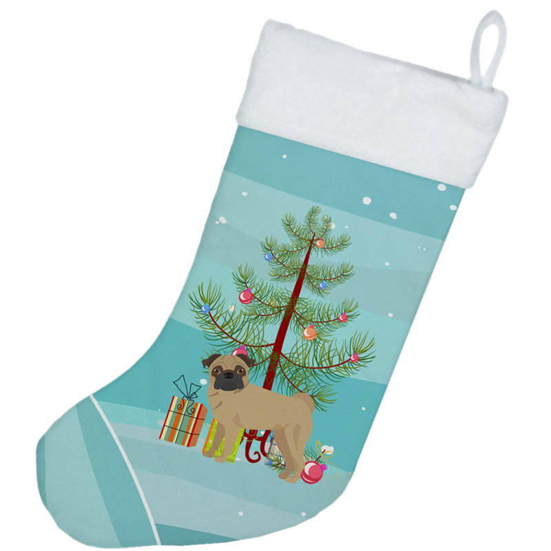 Chaussette de noël joyeux de noël, Carlin brun pâle