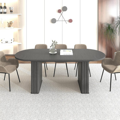 Table de salle à manger extensible pour 4 à 8 personnes, table de cuisine ovale avec base en bois pour salon familial (noir)